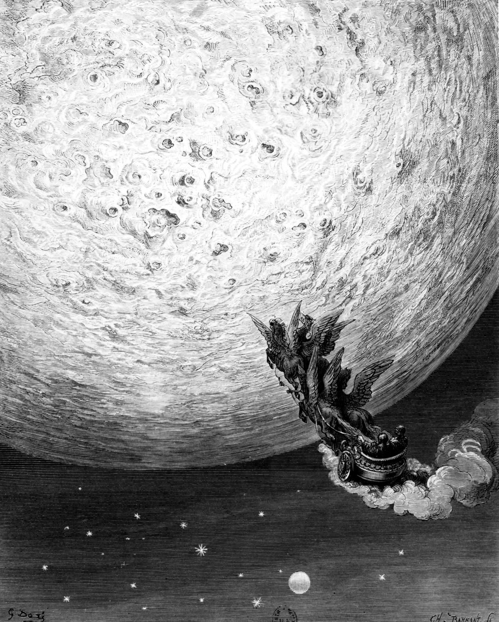 Astolfo on the Moon, säkeistö 70, laulu XXXIV Ludovico Arioston teoksesta The Frenzy of Orlando, 1879 tekijältä Gustave Dore