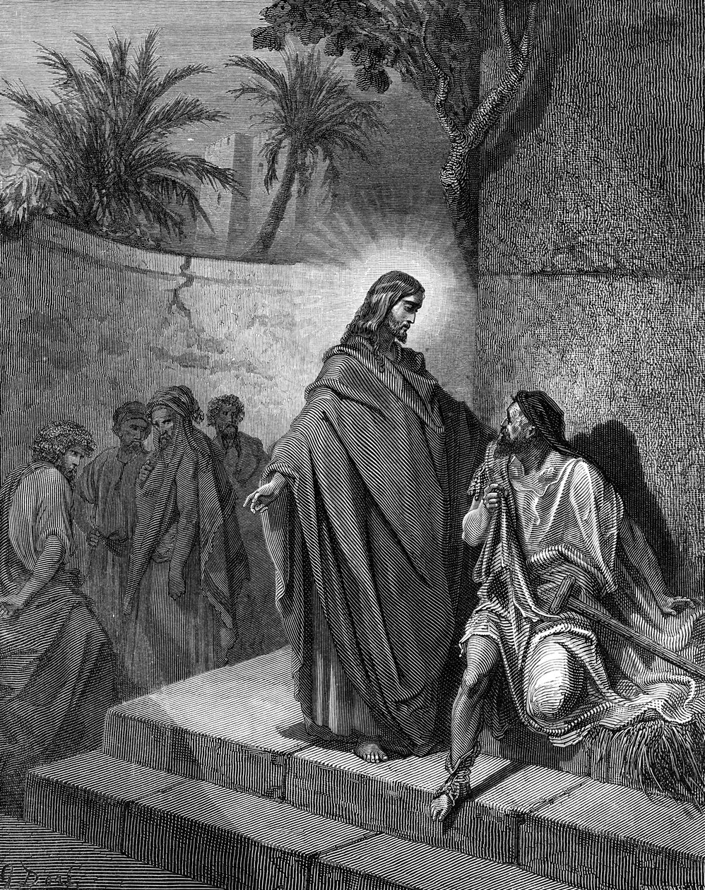 Jeesus parantaa halvauspotilaan - Raamattu tekijältä Gustave Dore