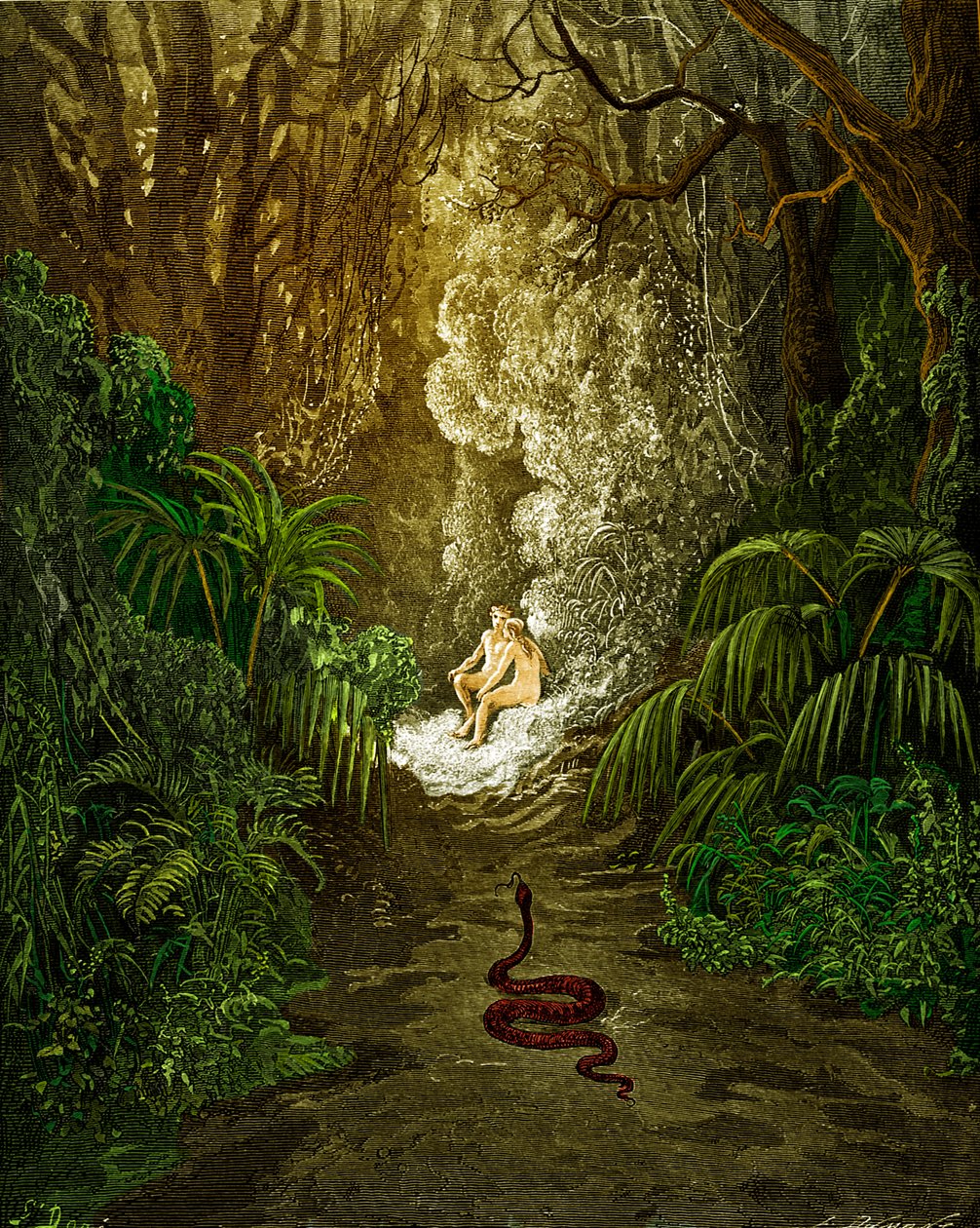 Kadonnut paratiisi, Milton: Käärme lähestyy. tekijältä Gustave Dore
