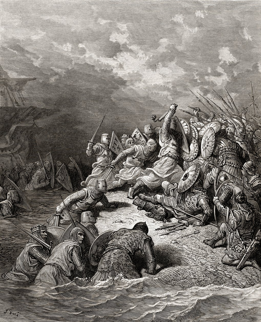 Rikhard I (1157-99) Leijonasydän Jaffan valloituksessa, kuvitus J-F. Michaud, 1877 tekijältä Gustave Dore