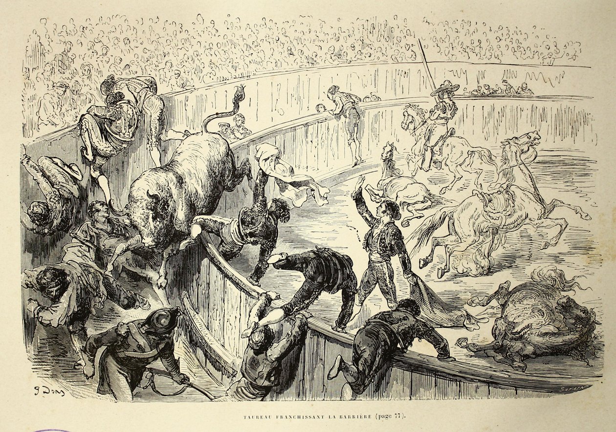 Taureau franchissant la barrière tekijältä Gustave Dore
