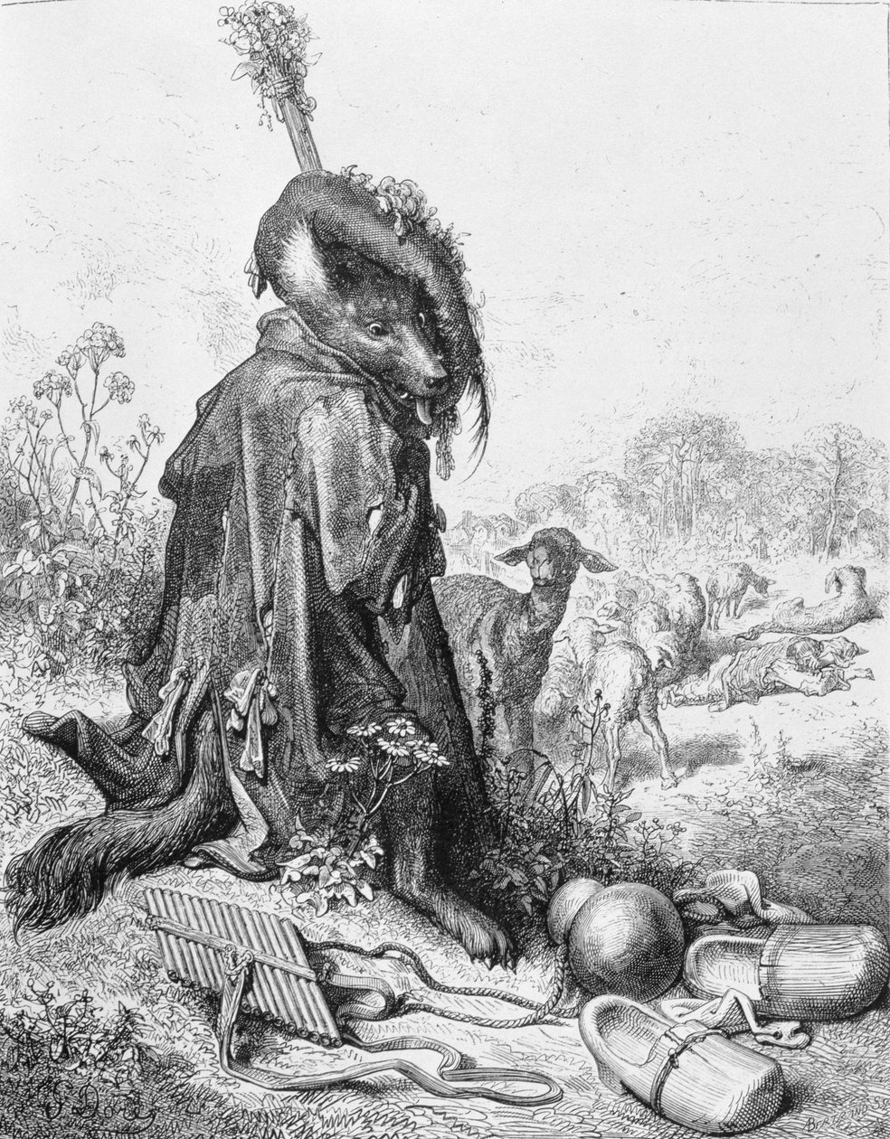 Susi muuttui paimeneksi, kuvitus La Fontainen "Fables"-sarjasta, 1868 tekijältä Gustave Dore