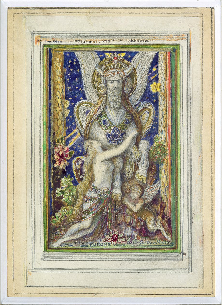 Europa, 1897 (kynä ja wc paperilla) tekijältä Gustave Moreau