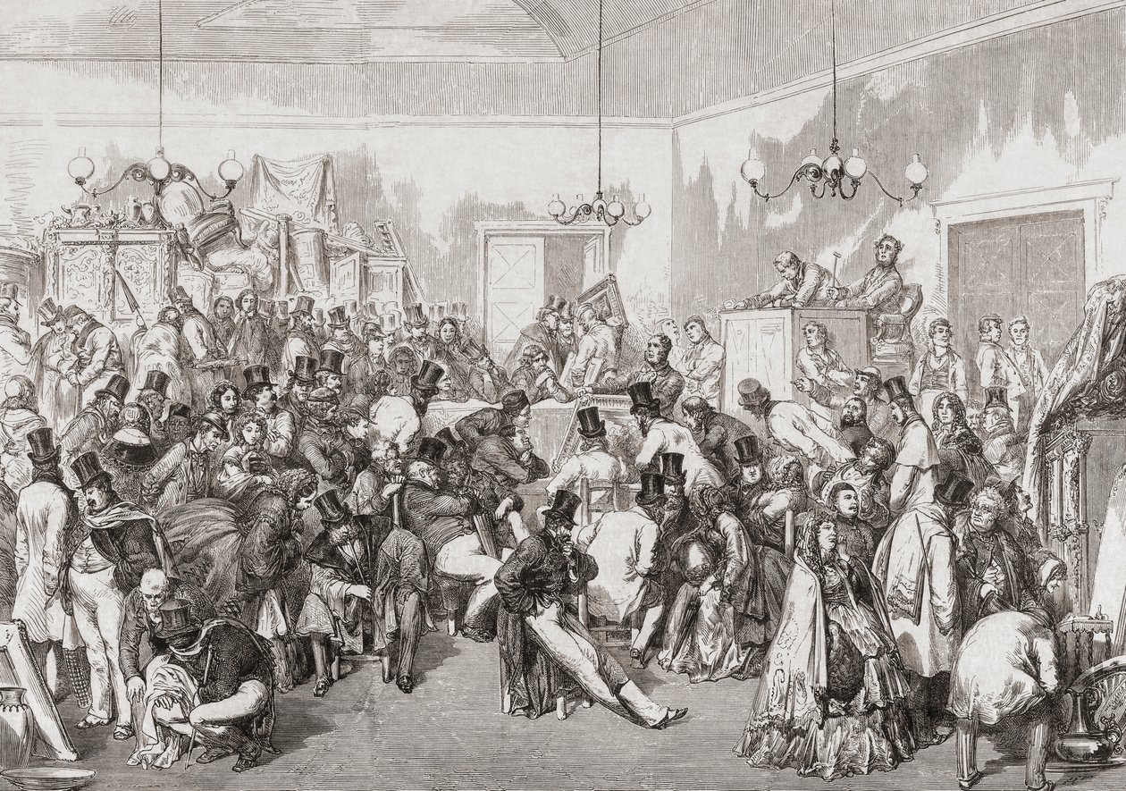 1800-luvun huutokauppa käynnissä. tekijältä Gustave (after) Dore
