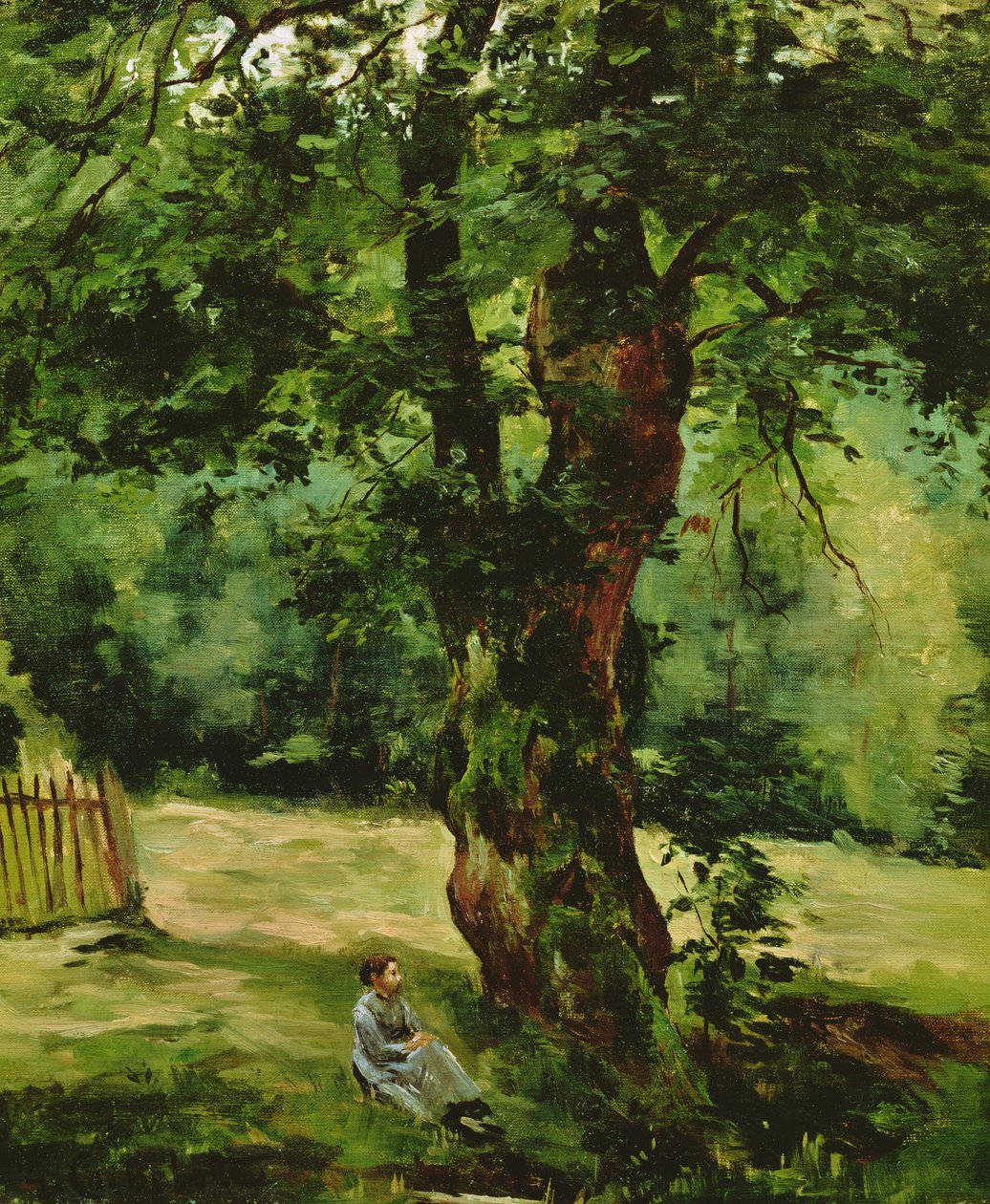 Nainen istuu puun alla tekijältä Gustave Caillebotte