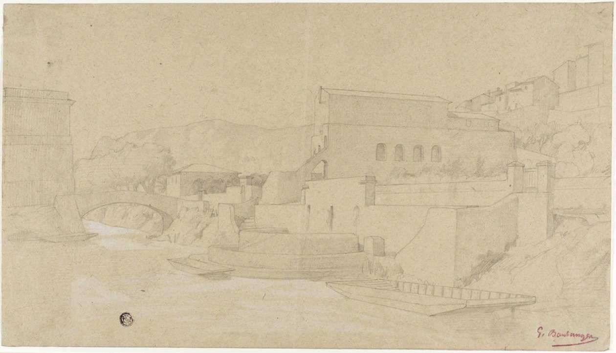 Italialainen kaupunki joen rannalla tekijältä Gustave Clarence Rodolphe Boulanger