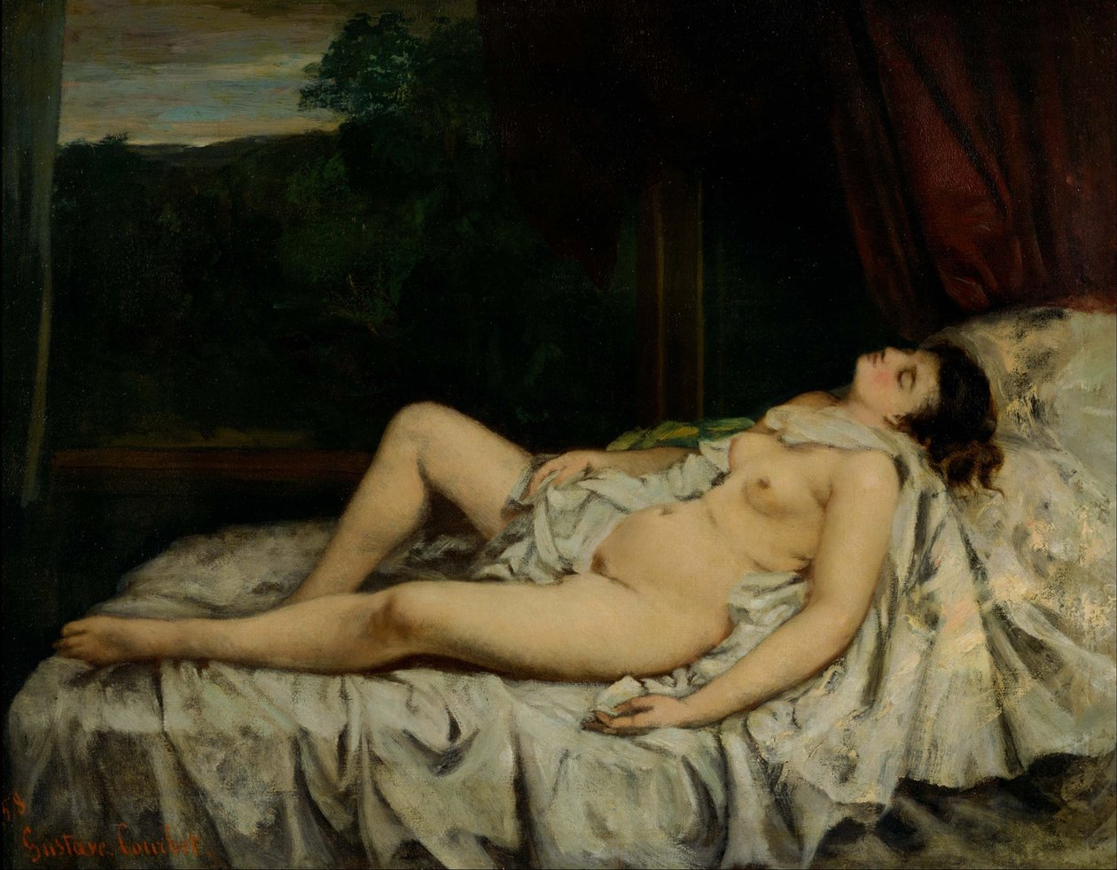Nukkuminen alasti tekijältä Gustave Courbet