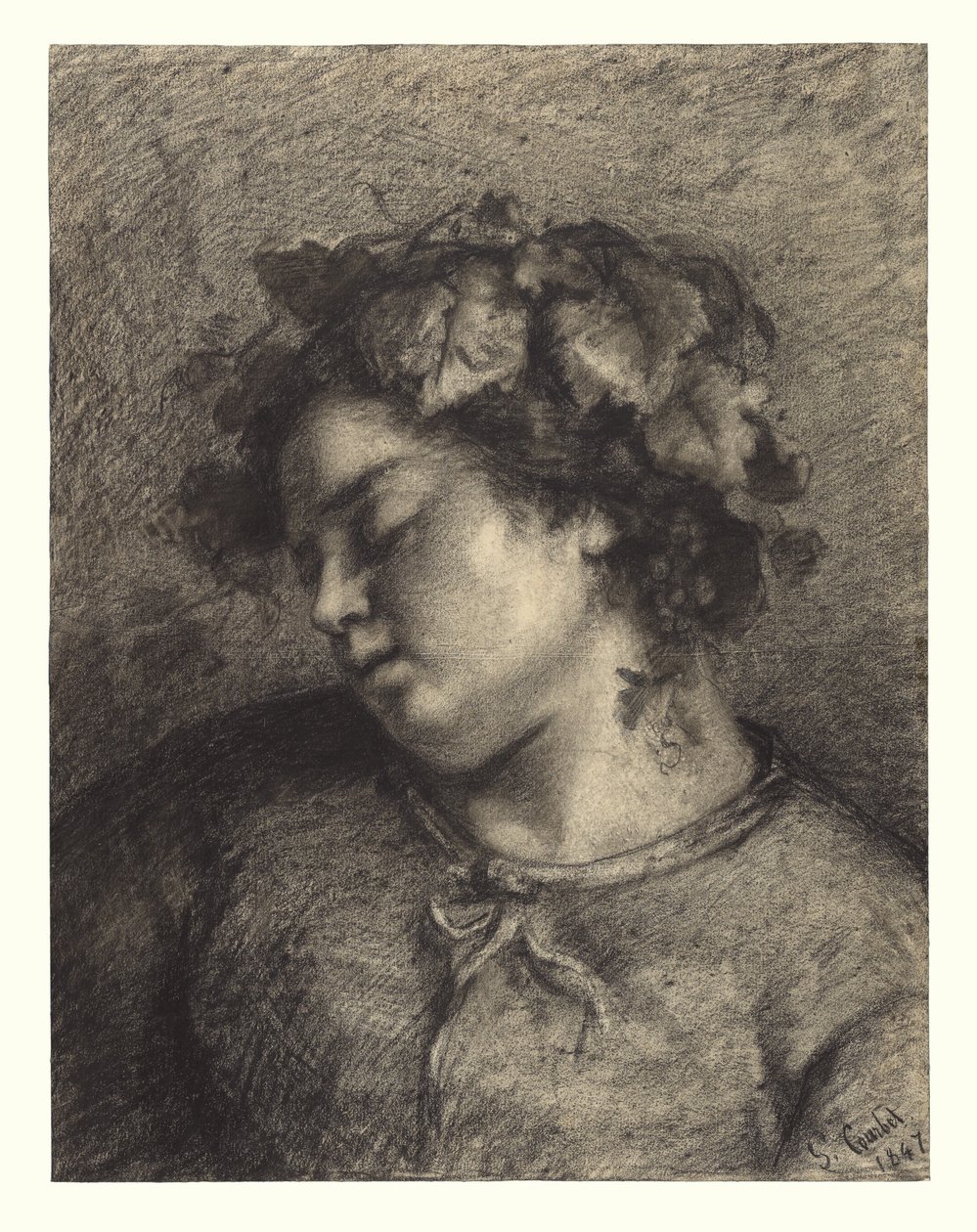 Nukkuva bakkanainen pää tekijältä Gustave Courbet