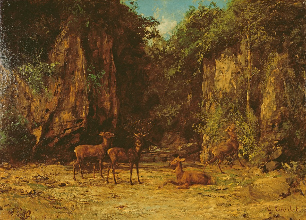 Metsäpeuralauma iltahämärässä tekijältä Gustave Courbet
