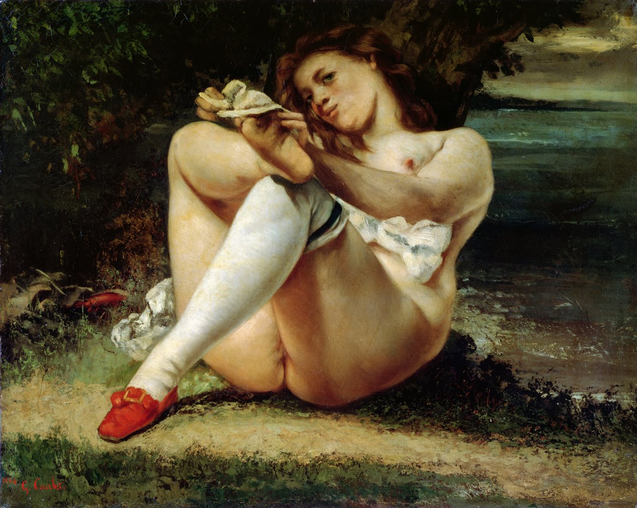 Nainen valkoisissa sukkahousuissa, n. 1861 tekijältä Gustave Courbet