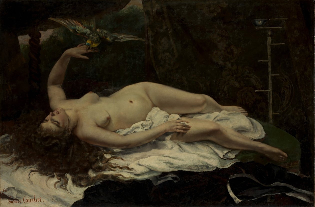 Nainen papukaijan kanssa, 1866. tekijältä Gustave Courbet