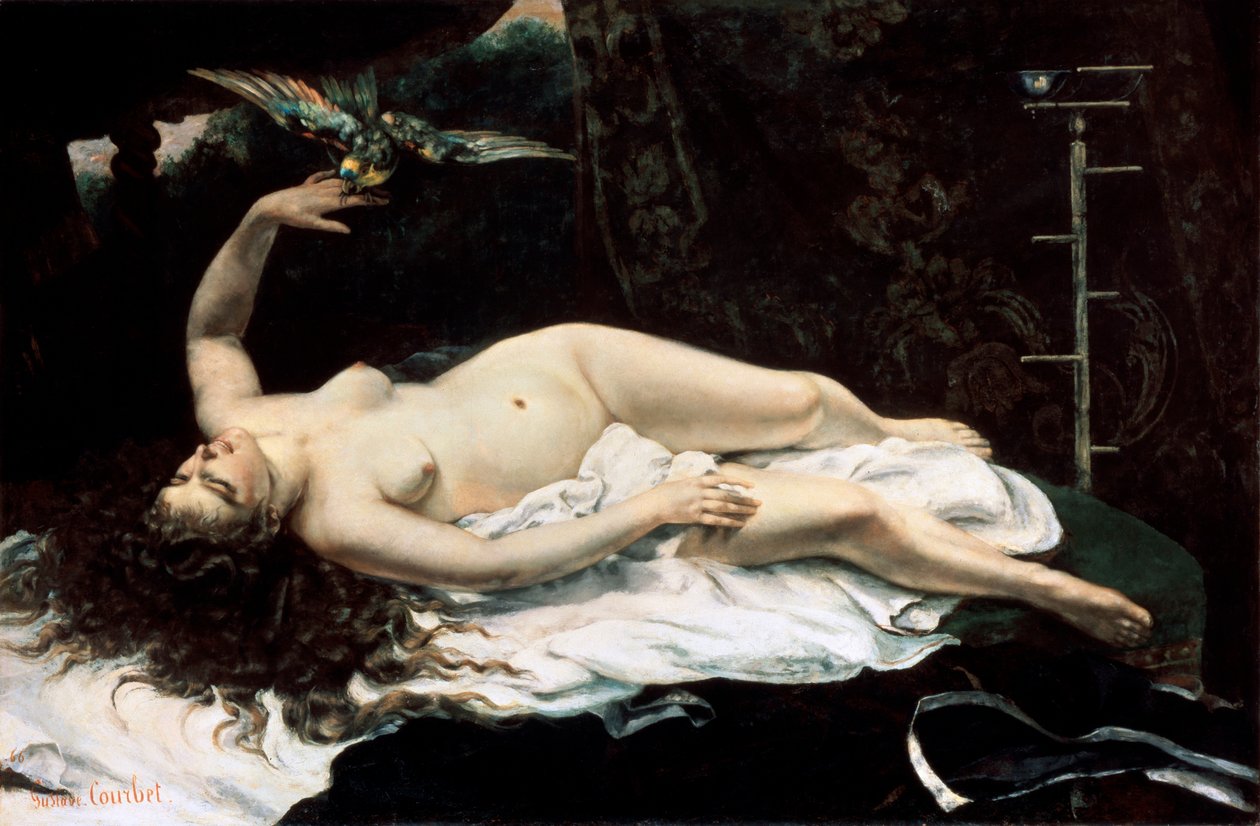 Nainen papukaijan kanssa, 1866. tekijältä Gustave Courbet