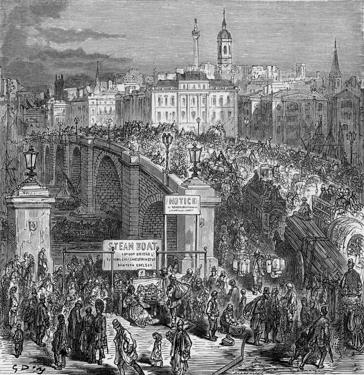 Vilkas kohtaus London Bridgellä, 1872. tekijältä Gustave Dore