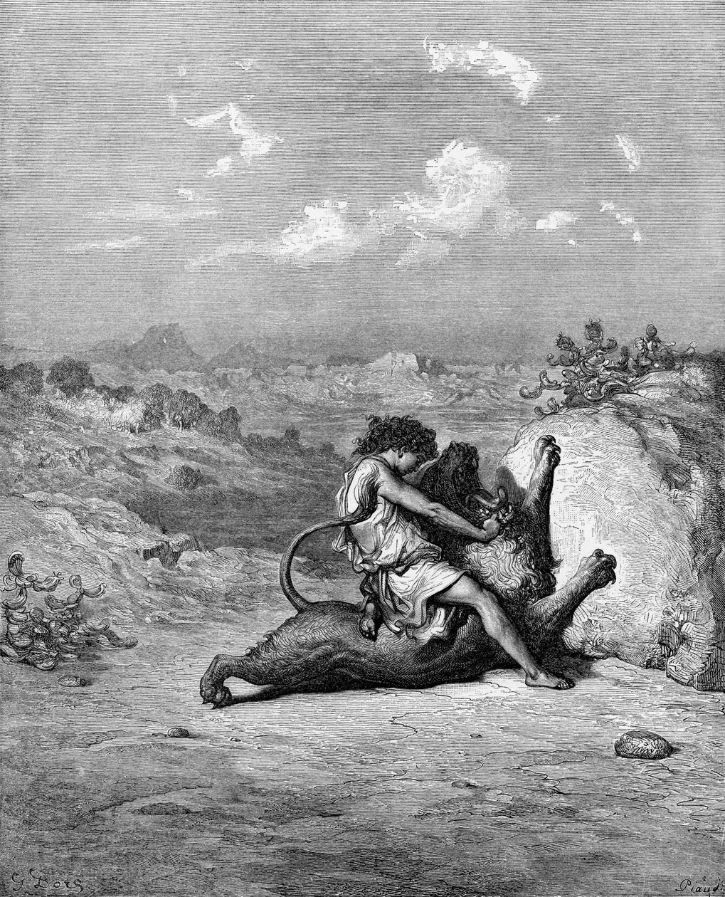 Simson surmaamassa leijonan tekijältä Gustave Dore