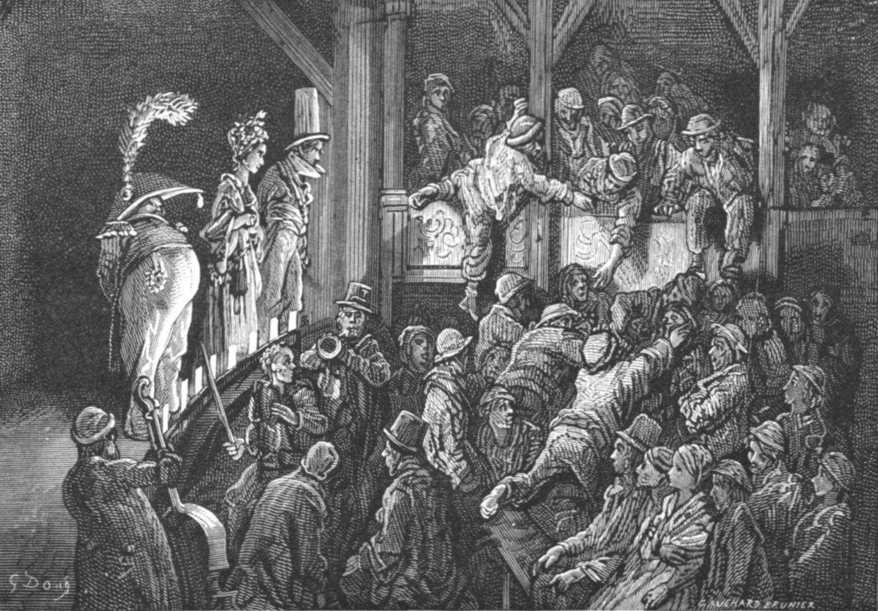 "The Penny Gaff", 1872. tekijältä Gustave Dore