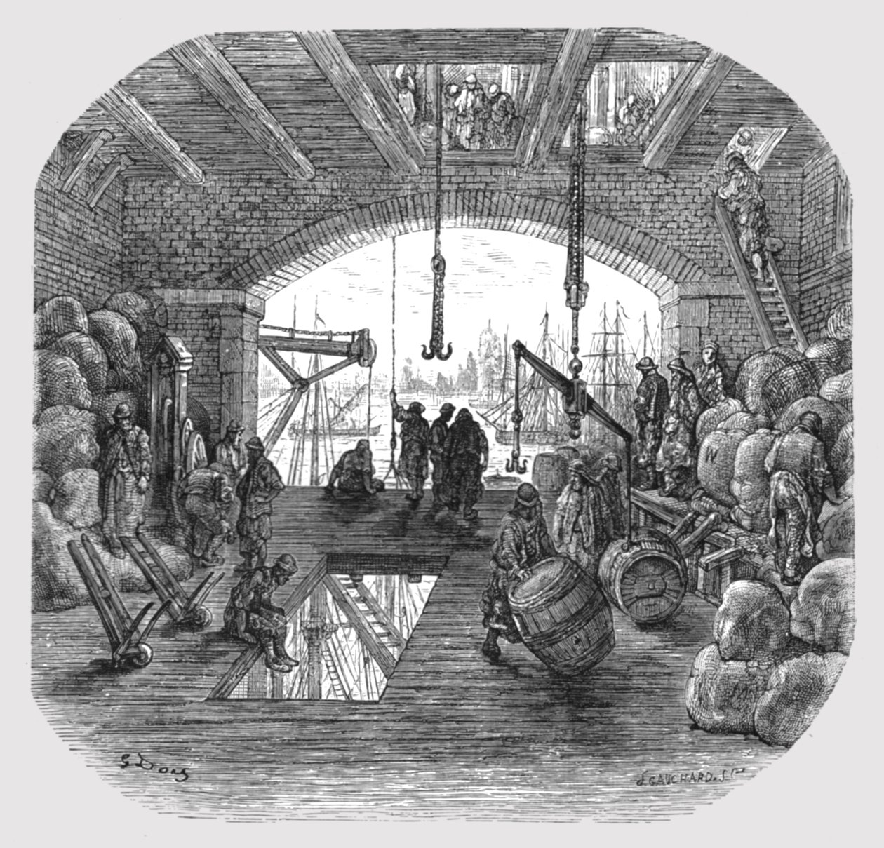"Wehouses by the Thames", 1872. tekijältä Gustave Dore