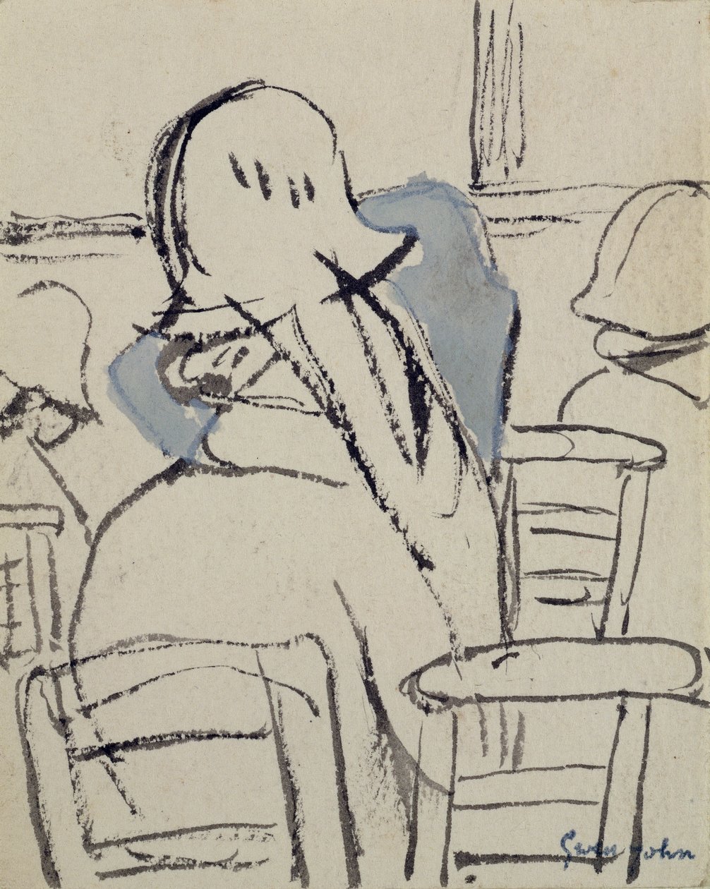 Tytöt kirkossa (kynä, muste ja akvarelli paperille) tekijältä Gwen John