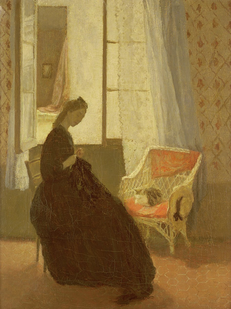 Nainen ompelee ikkunassa tekijältä Gwen John
