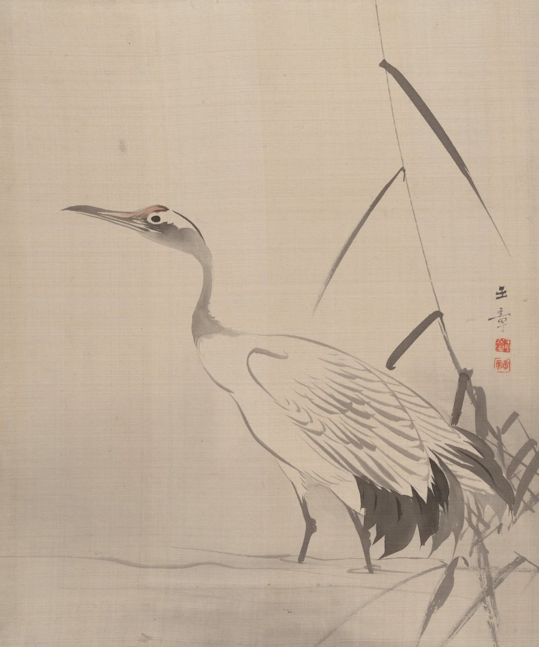 Nosturi kaislikoiden keskellä, 1887-92. tekijältä Gyokusho Kawabata