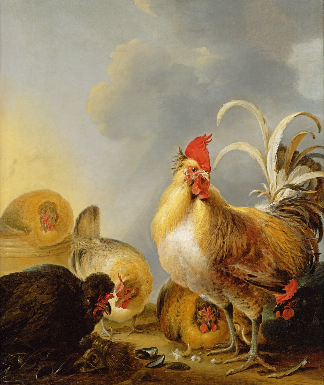 Ryhmä kotipihan lintuja, 1643 tekijältä Gysbert Hondecoeter