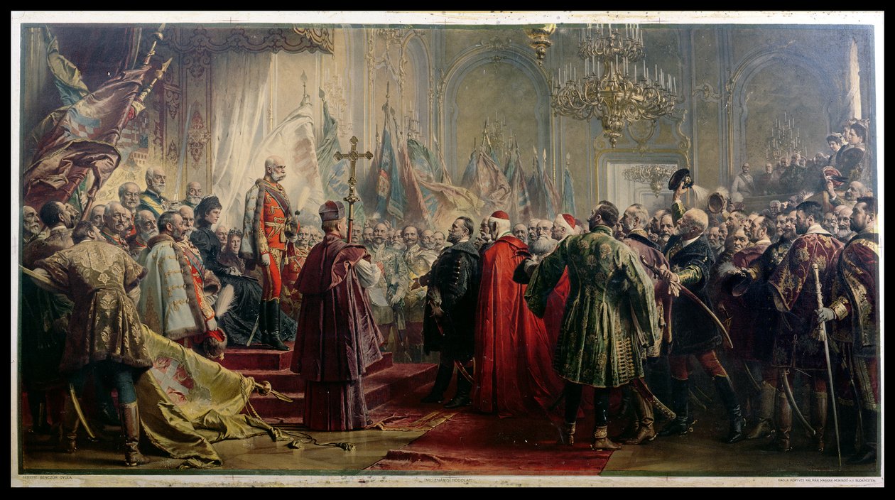 Keisari Franz Joseph I (1830-1916) ja keisarinna Elisabet (1837-98) Budapestissa 8. heinäkuuta 1896. tekijältä Gyula Benczúr