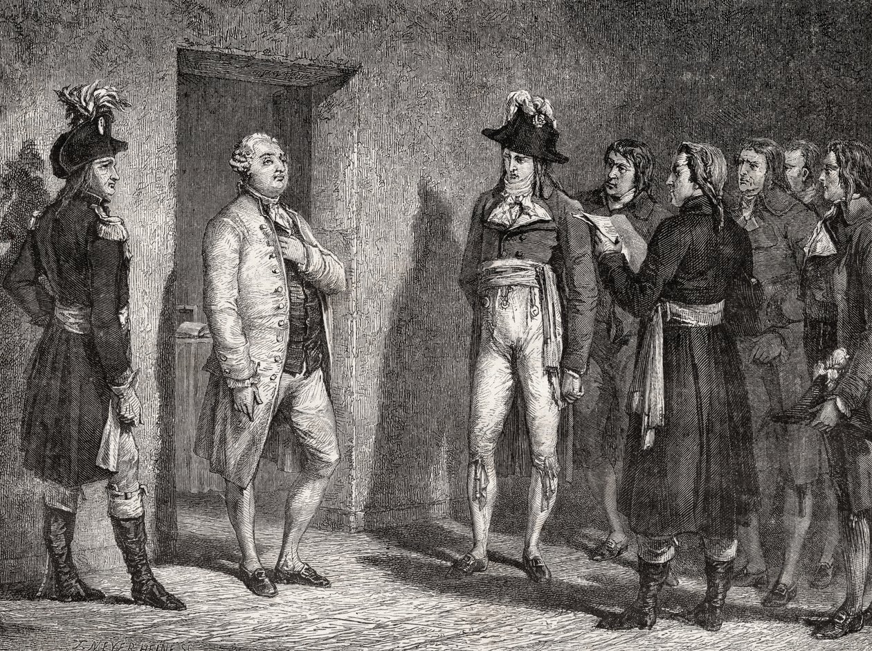 Joseph Garat (1749-1833) julistaa kuningas Ludvig XVI:n (1754-93) pidätyksen tekijältä H. de la Charlerie
