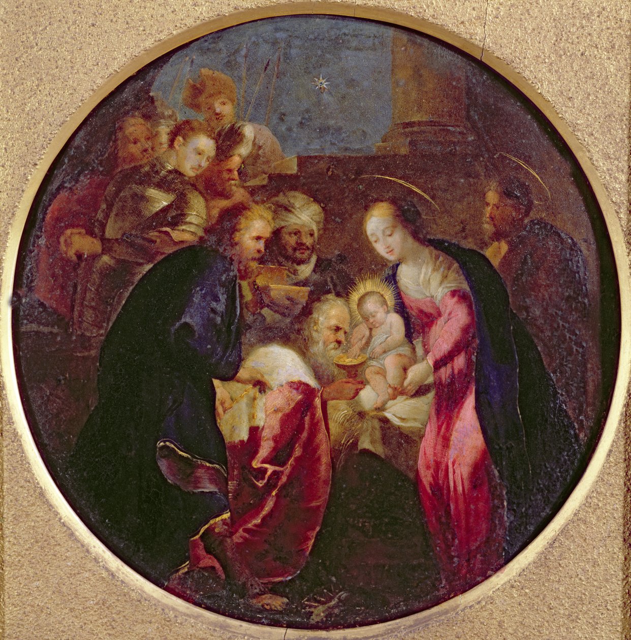 Adoration of the Magi, 1600-25 (öljy kuparille) tekijältä Hans I or Johann Rottenhammer