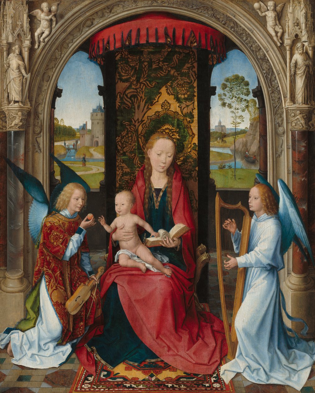Marededéu entronitzada amb Nen i dos àngels tekijältä Hans Memling