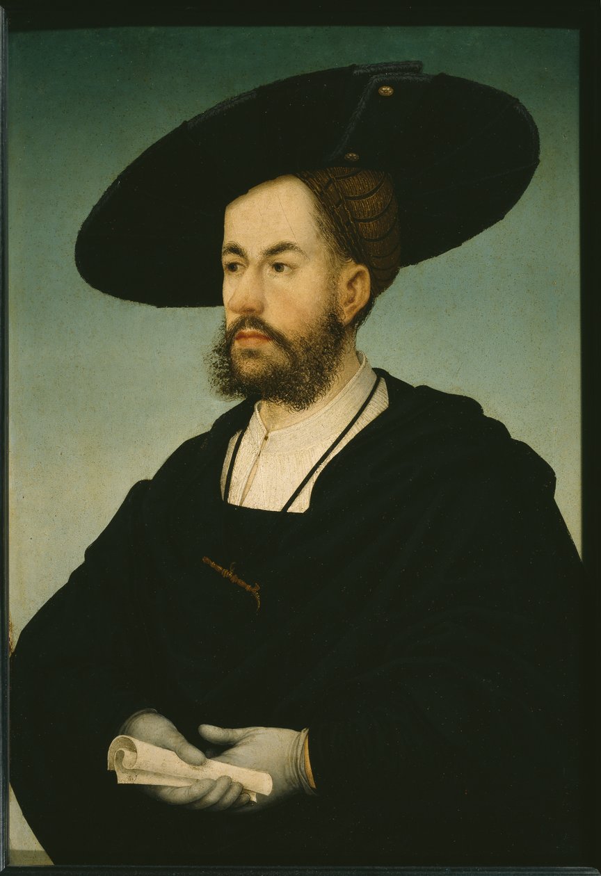 Anton Fuggerin muotokuva, noin 1500-29 (öljy kalkkipaneelille). tekijältä Hans or Johan Maler