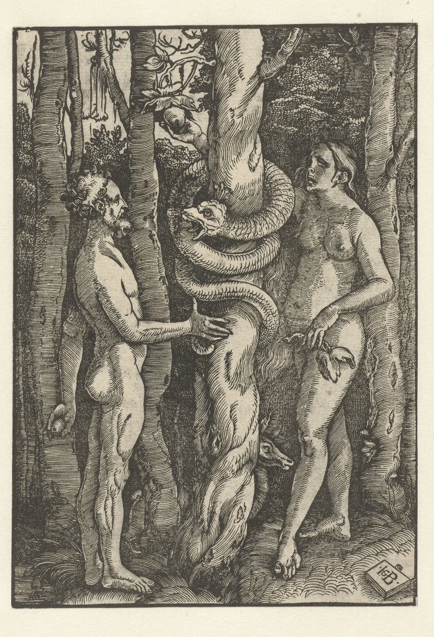 Aadam ja Eeva käärmeen kanssa Houkutus tekijältä Hans Baldung Grien