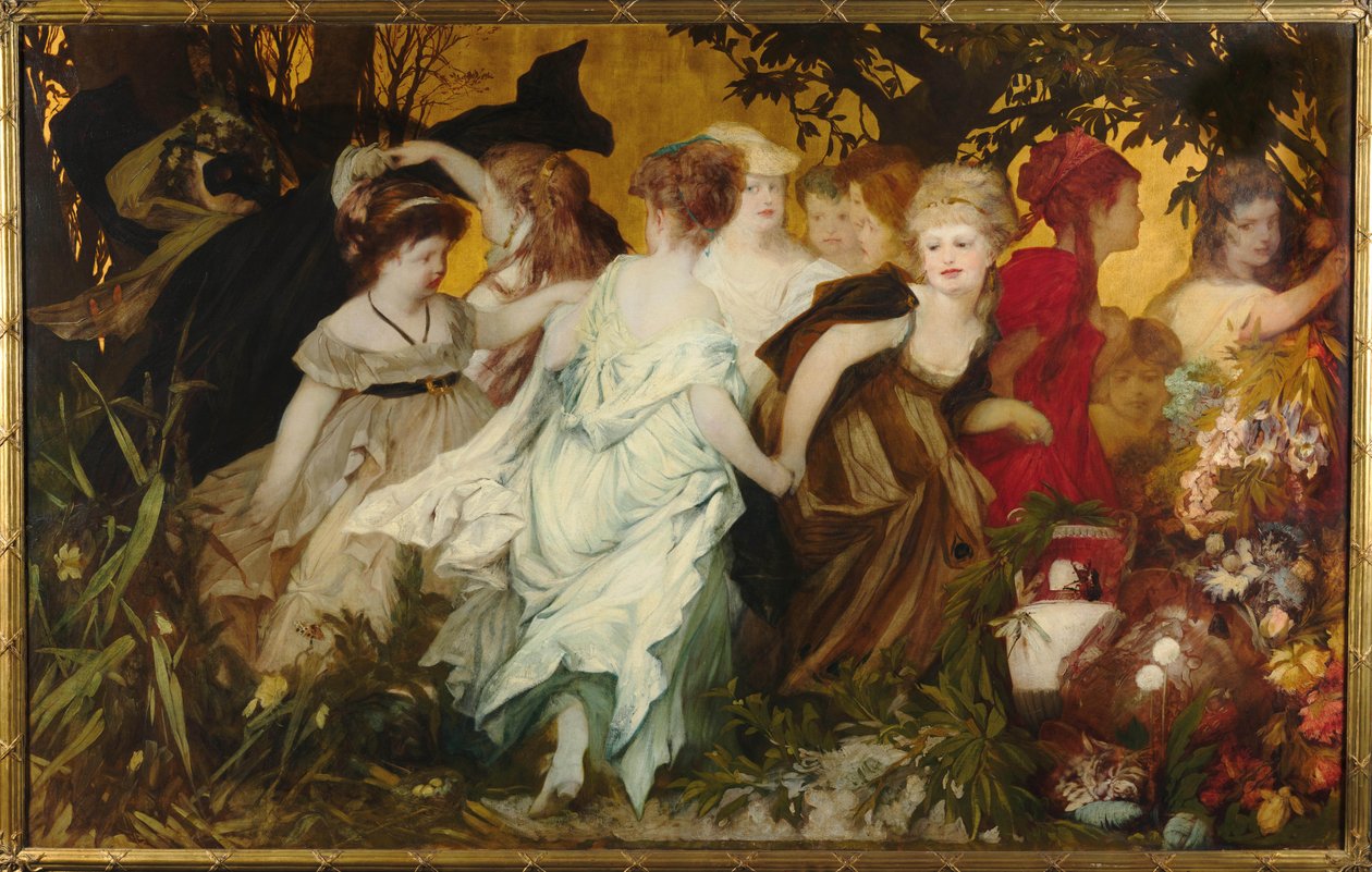 Moderni Amoretti, Triptyykki, vasen paneeli, 1868. tekijältä Hans Makart