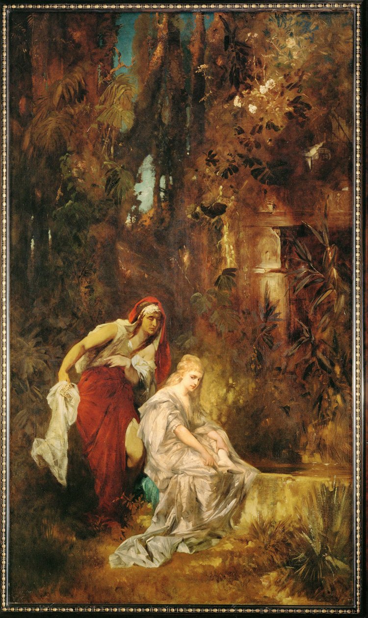 Sleeping Snow white ... (maalaus kankaalle) tekijältä Hans Makart