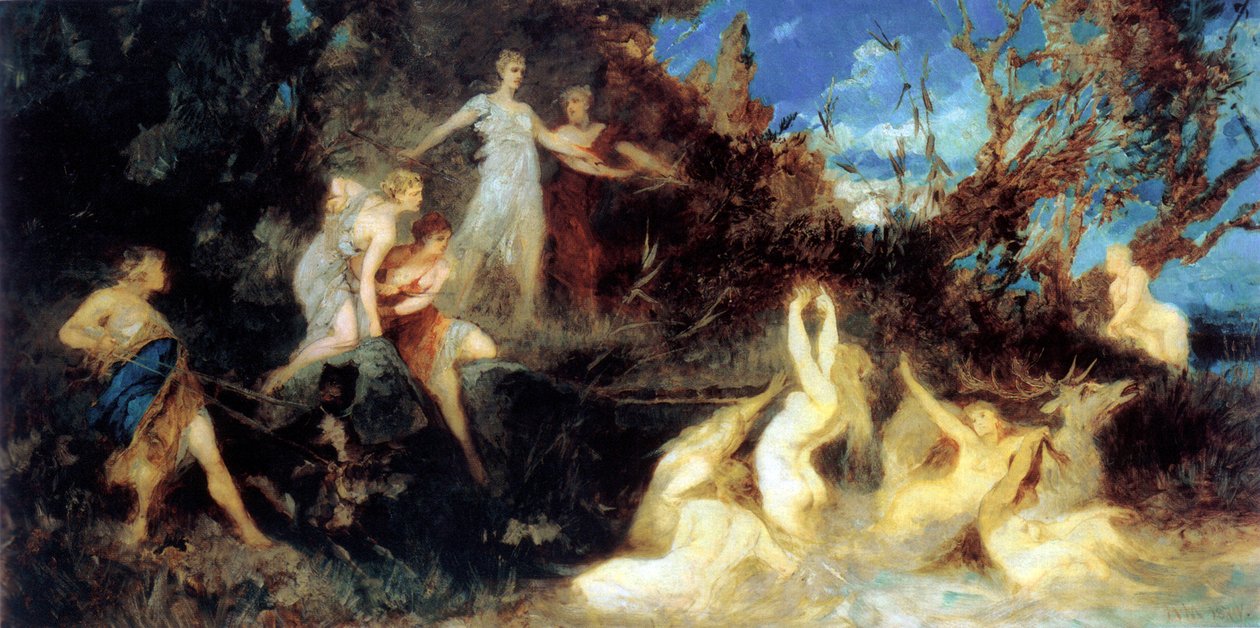Dianan metsästys, tutkimus, 1879. tekijältä Hans Makart