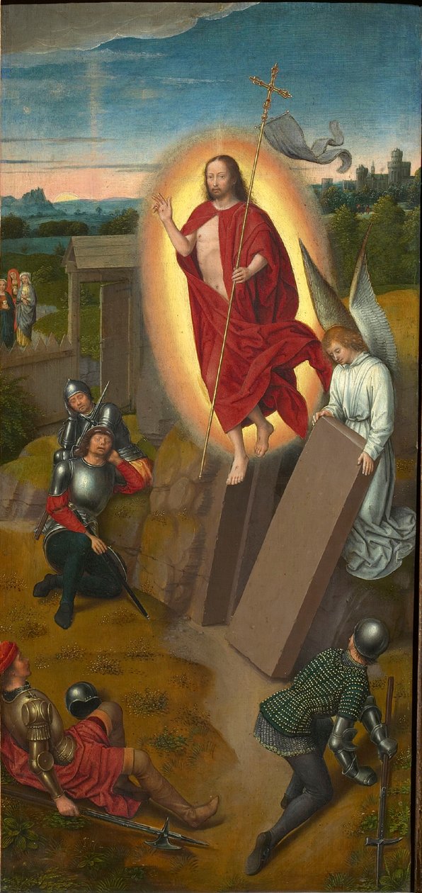 Golgatan triptyykki: Ylösnousemus, oikea siipi, 1480-luku. tekijältä Hans Memling
