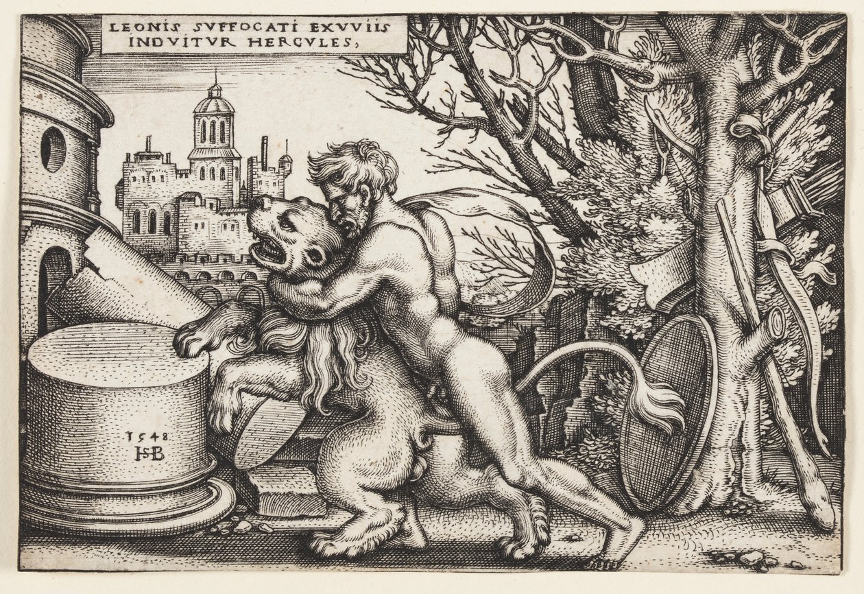 Hercules ja Nemean-leijona tekijältä Hans Sebald Beham