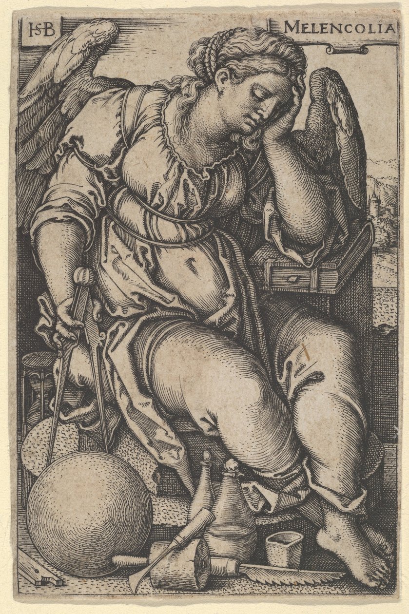 Melankolia, n. 1500-50 (kaiverrus) tekijältä Hans Sebald Beham