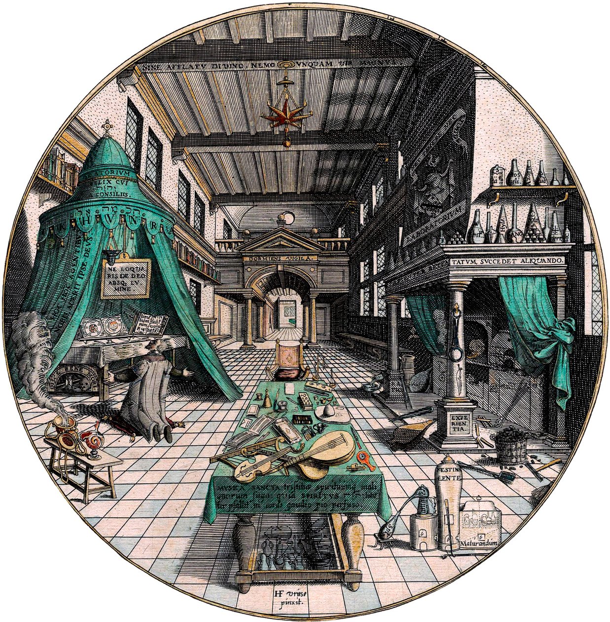 Alkemistin laboratorio, 1595. tekijältä Hans Vredeman de Vries