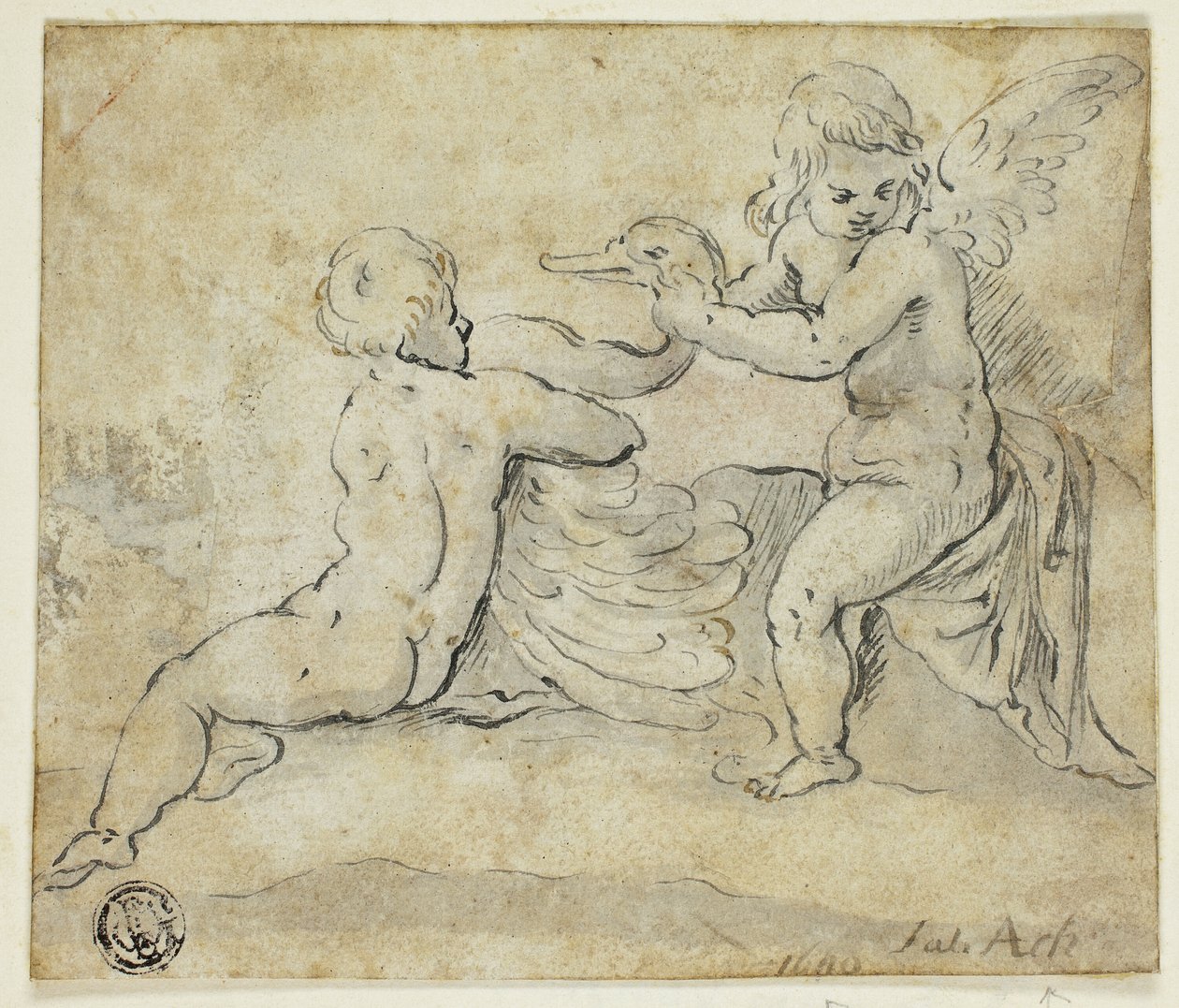 Putti Holding Swan tekijältä Hans von Aachen