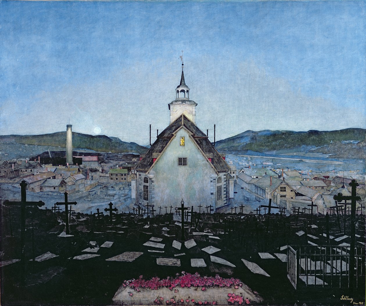 Yö (värikynä paperille) tekijältä Harald Oscar Sohlberg