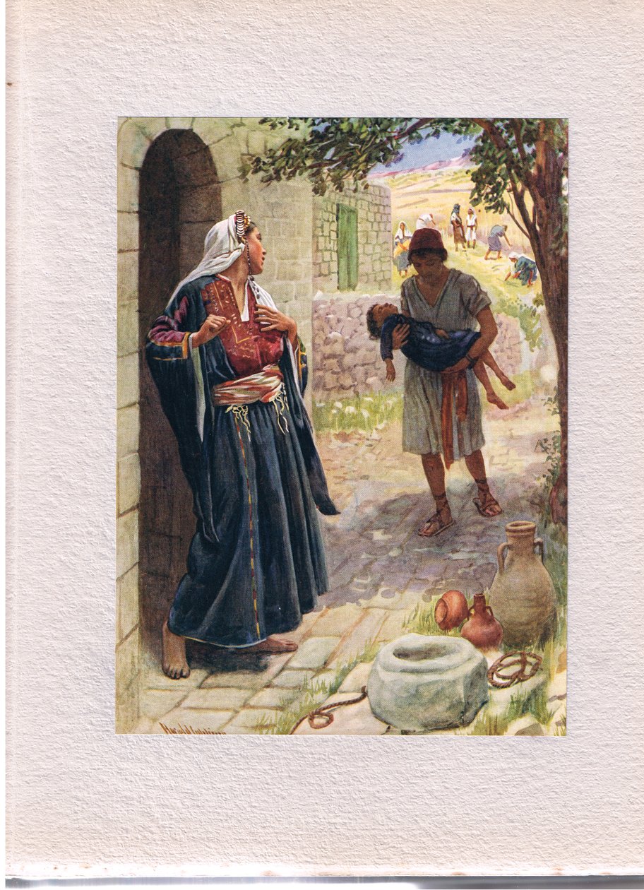 The Shunammite Woman, kuvitus julkaisusta "Women of the Bible", julkaissut The Religious Tract Society, 1927 tekijältä Harold Copping