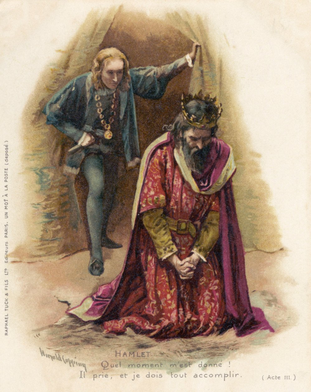 Hamlet kohtaa syyllisen Claudiuksen tekijältä Harold Copping
