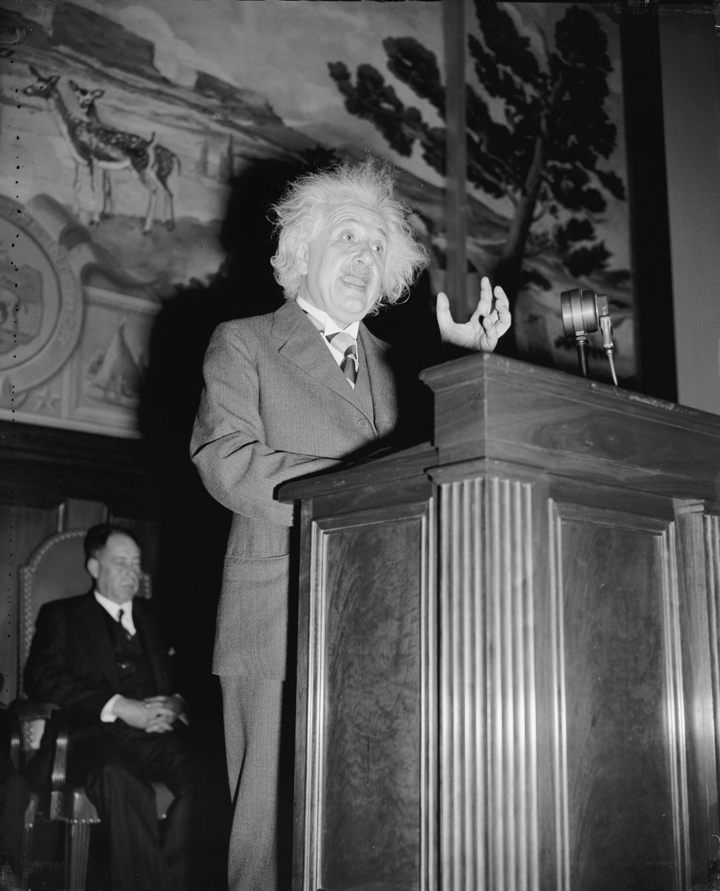 Albert Einstein puhuu, n. 1940 (m/v kuva) tekijältä Harris & Ewing