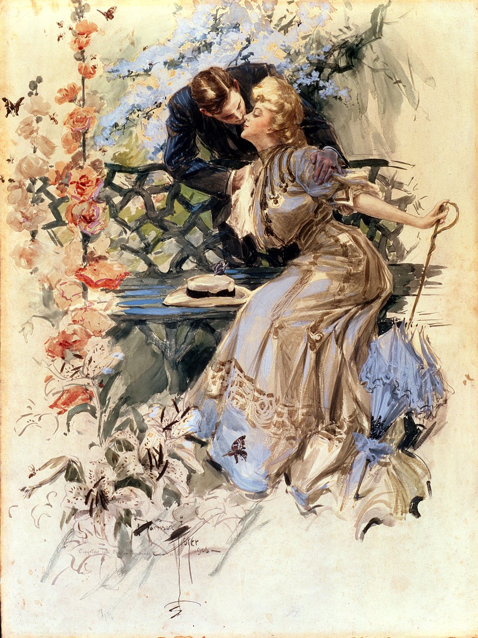 Kihlauspäivät, 1906 (wc paperilla) tekijältä Harrison Fisher
