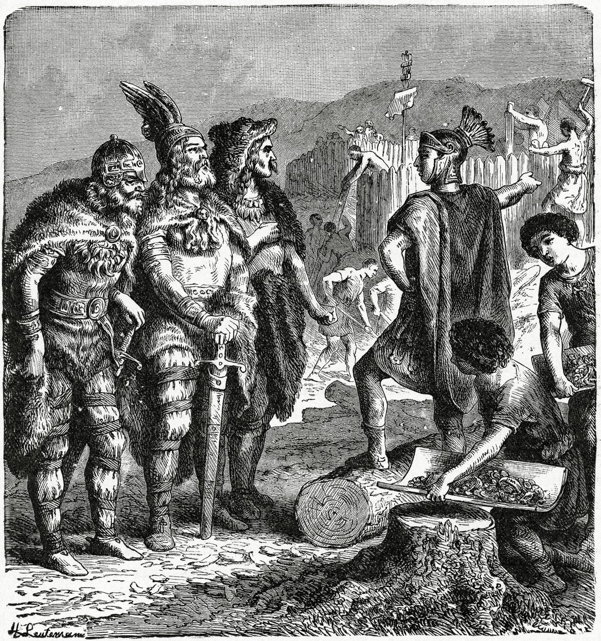 Julian ja Frankish Chiefs, n. 1880 kaiverrus tekijältä Heinrich Leutemann