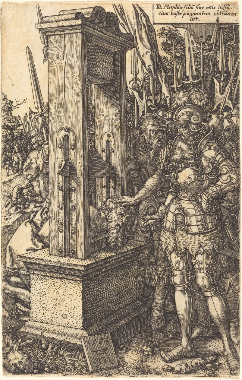 Titus Manlius mestaa poikansa, 1553. tekijältä Heinrich Aldegrever