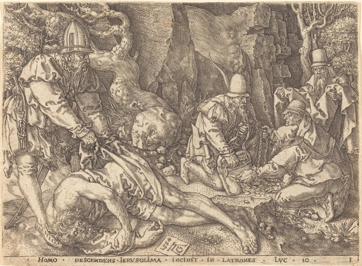 Matkustaja varkaiden joukossa, 1554. tekijältä Heinrich Aldegrever