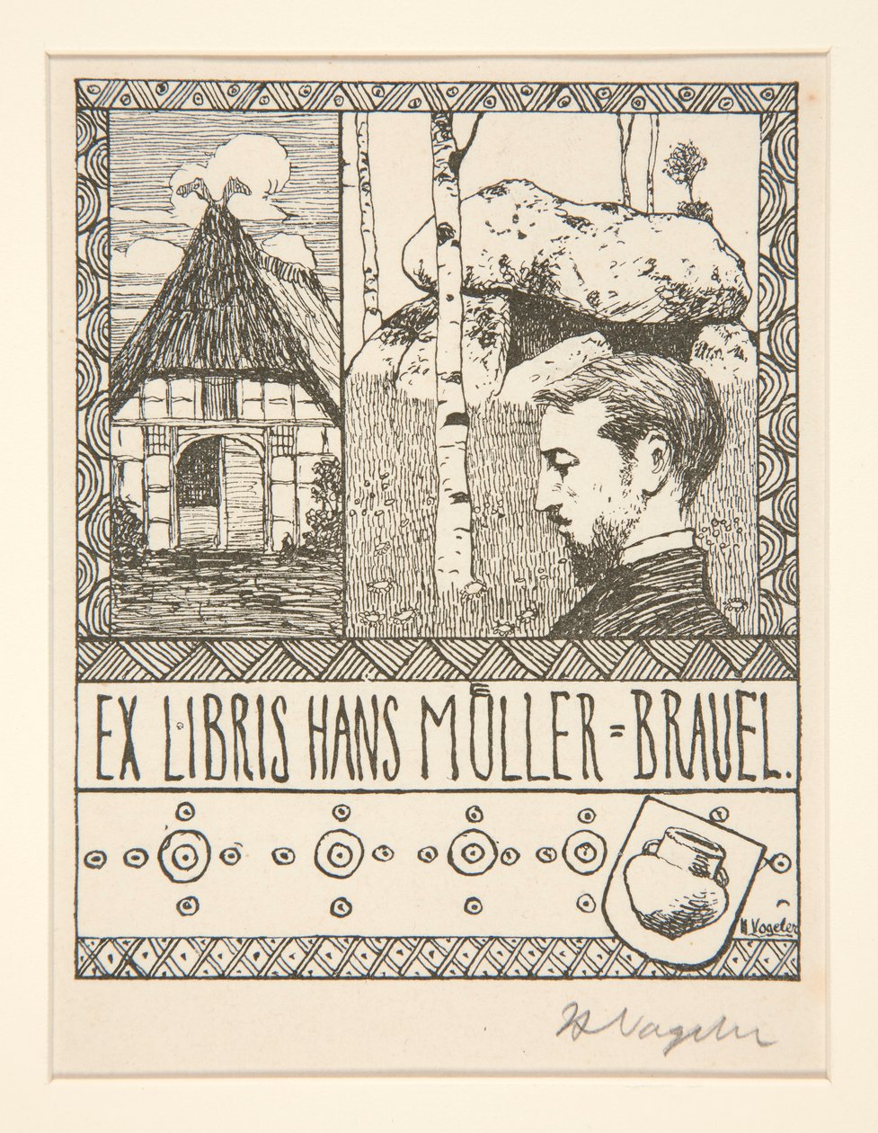 Kirjakilpi: Ex Libris Hans Mueller-Blauel tekijältä Heinrich Vogeler