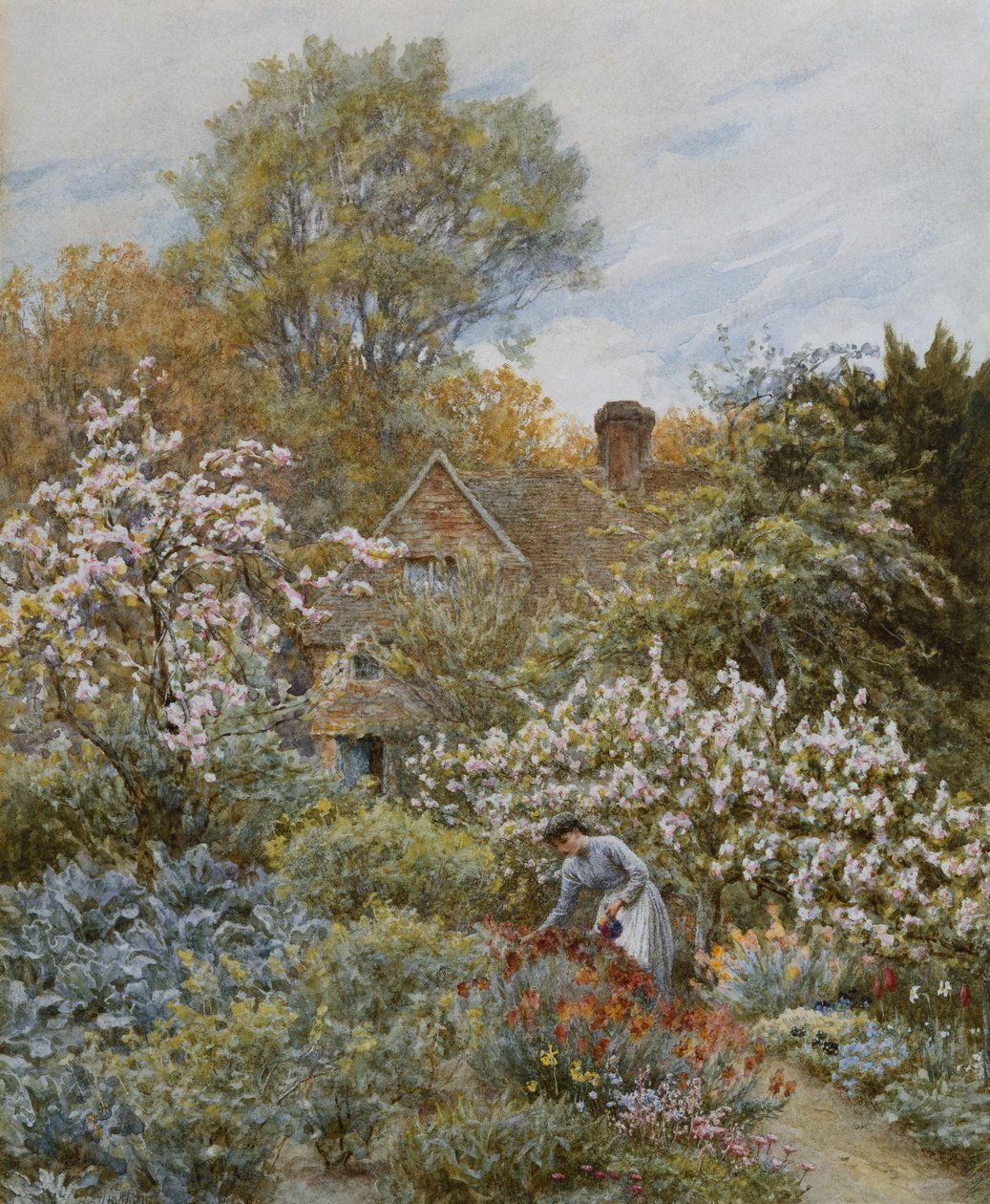 Puutarha keväällä tekijältä Helen Allingham