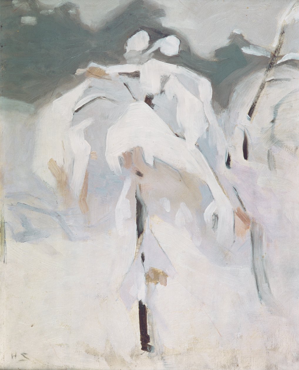 Lumipeitteinen koivu, n. 1913 (öljy levylle) tekijältä Helene Schjerfbeck