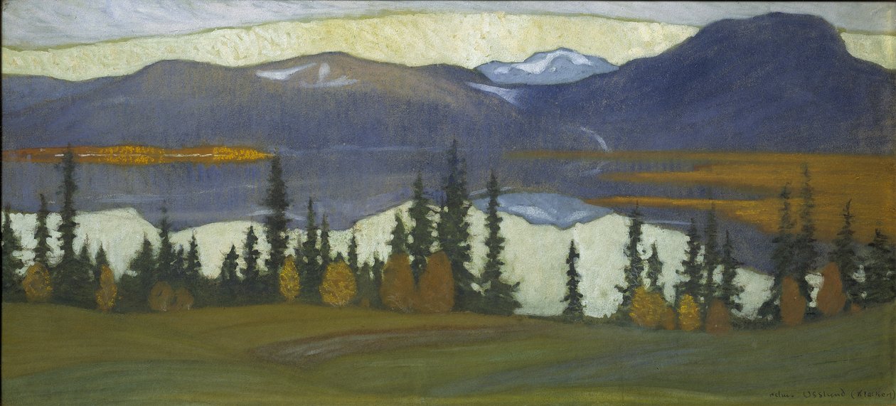 Näkymä Klockasta, n. 1910 (akvarelli guassilla) tekijältä Helmer Osslund